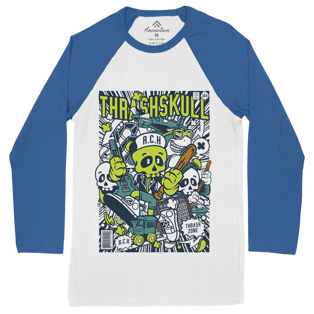 Thrash Skull Mens Long Sleeve Baseball T-Shirt Music C276