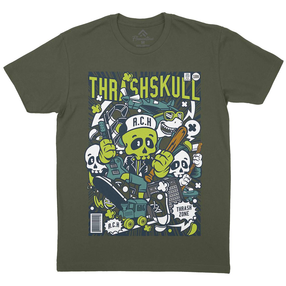 Thrash Skull Mens Organic Crew Neck T-Shirt Music C276