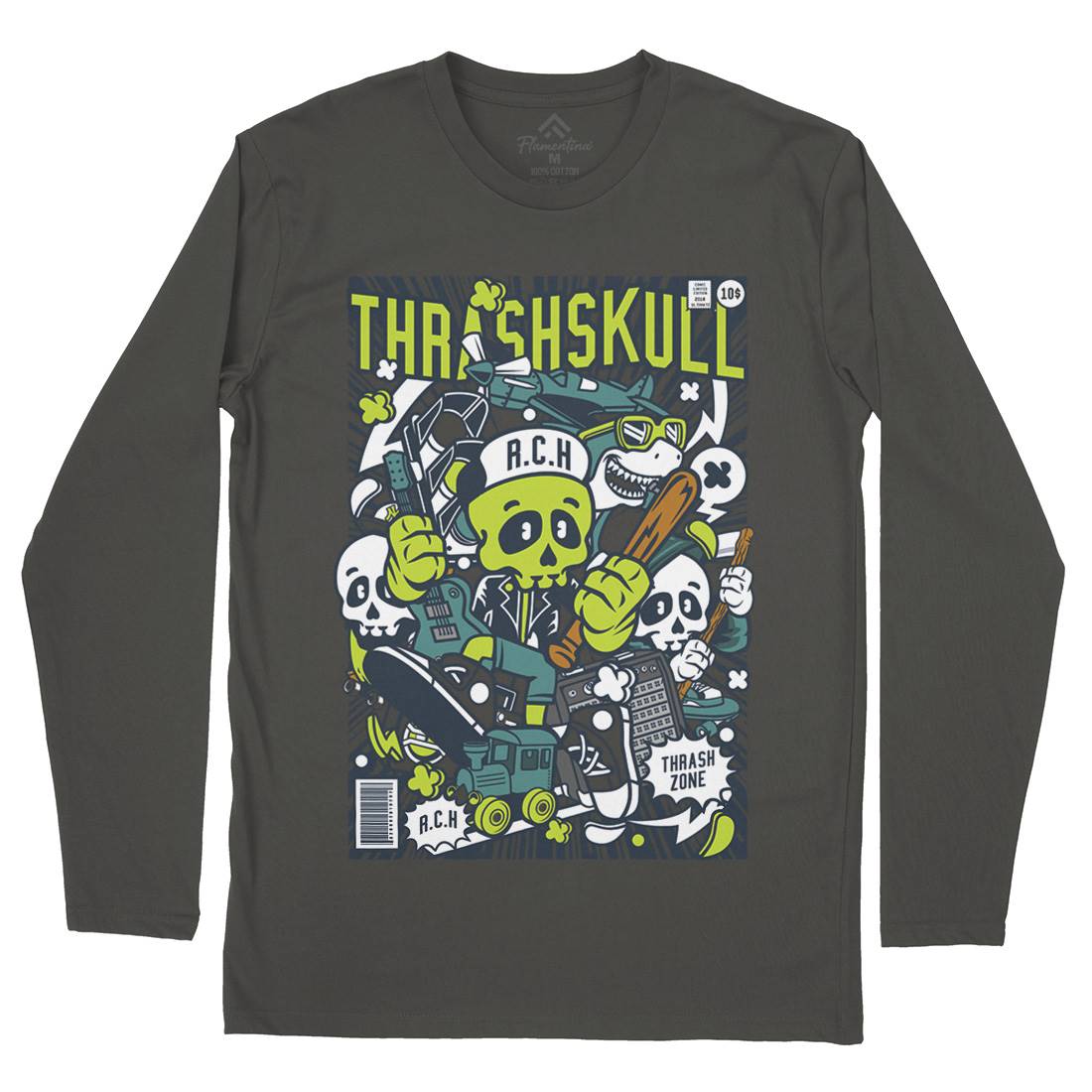 Thrash Skull Mens Long Sleeve T-Shirt Music C276