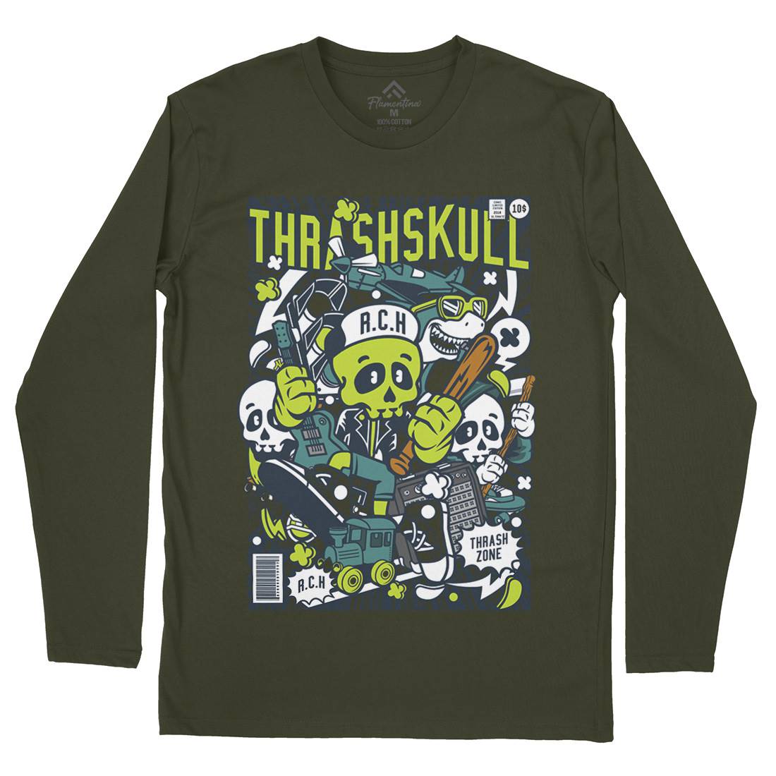 Thrash Skull Mens Long Sleeve T-Shirt Music C276