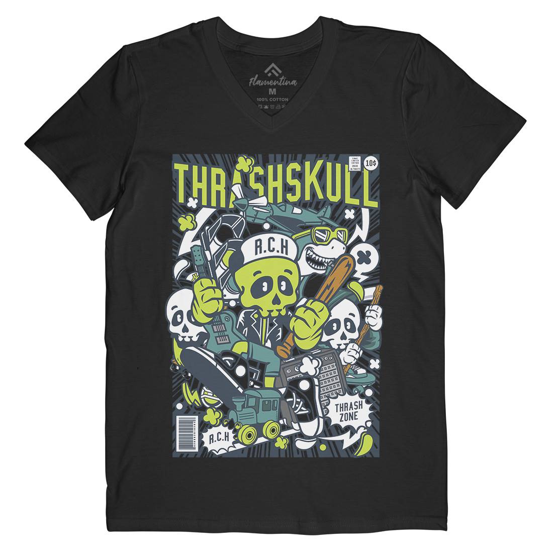 Thrash Skull Mens V-Neck T-Shirt Music C276