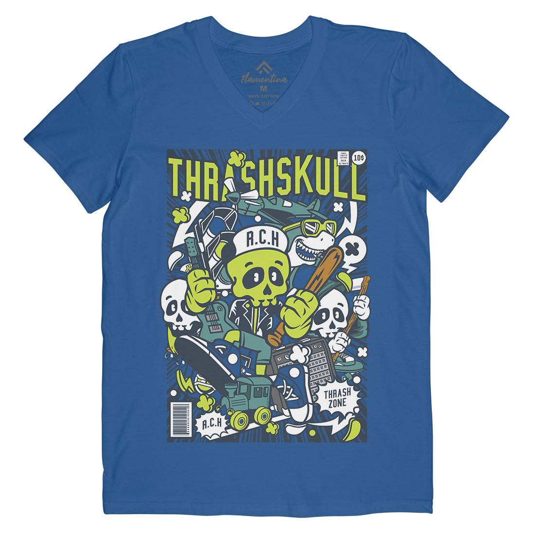 Thrash Skull Mens V-Neck T-Shirt Music C276