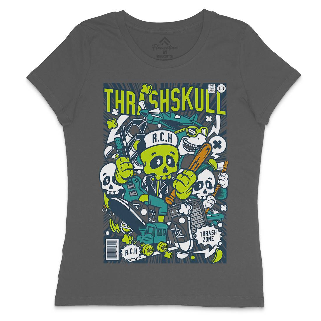 Thrash Skull Womens Crew Neck T-Shirt Music C276