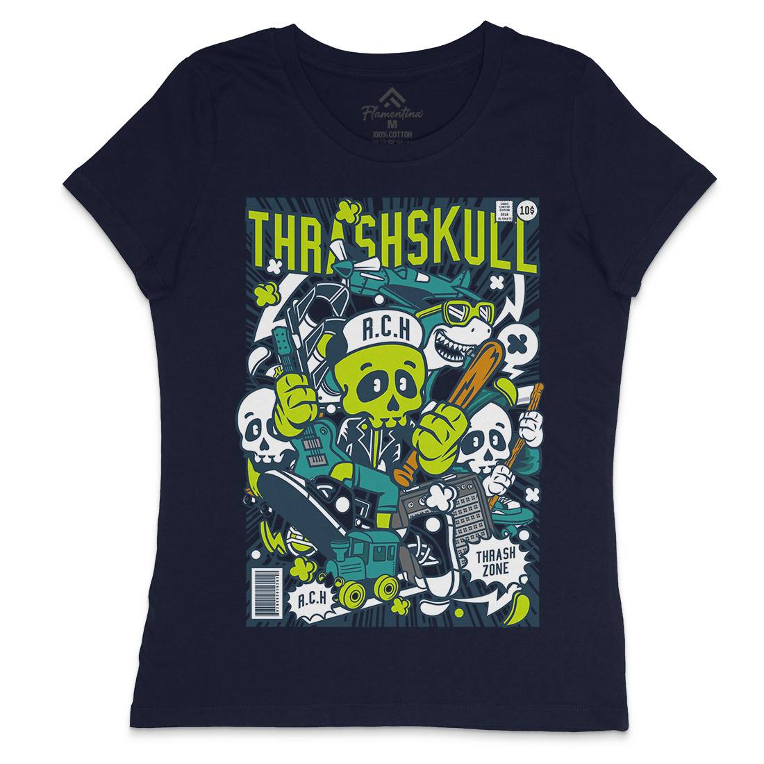 Thrash Skull Womens Crew Neck T-Shirt Music C276