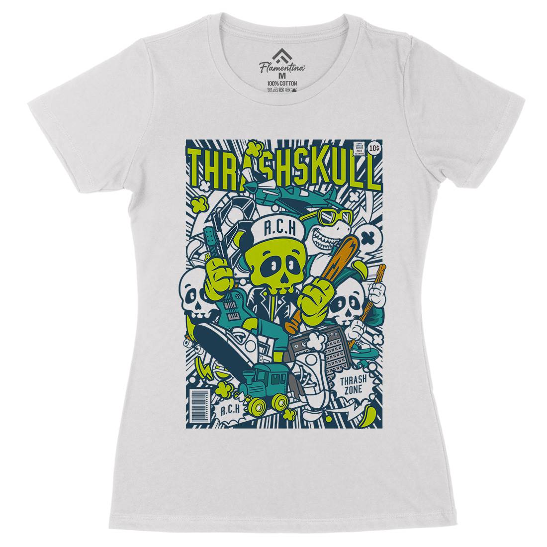 Thrash Skull Womens Organic Crew Neck T-Shirt Music C276