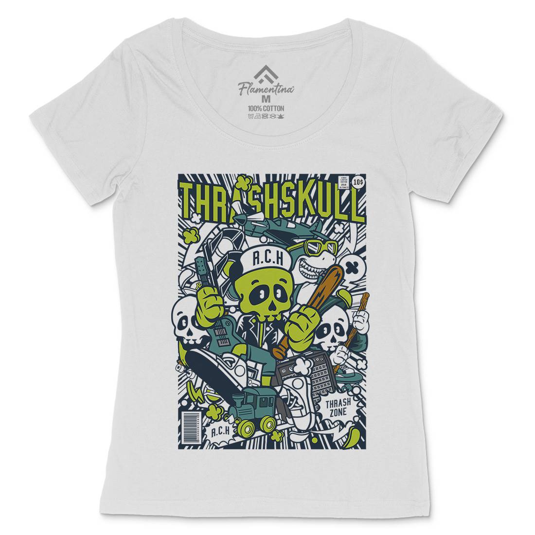 Thrash Skull Womens Scoop Neck T-Shirt Music C276