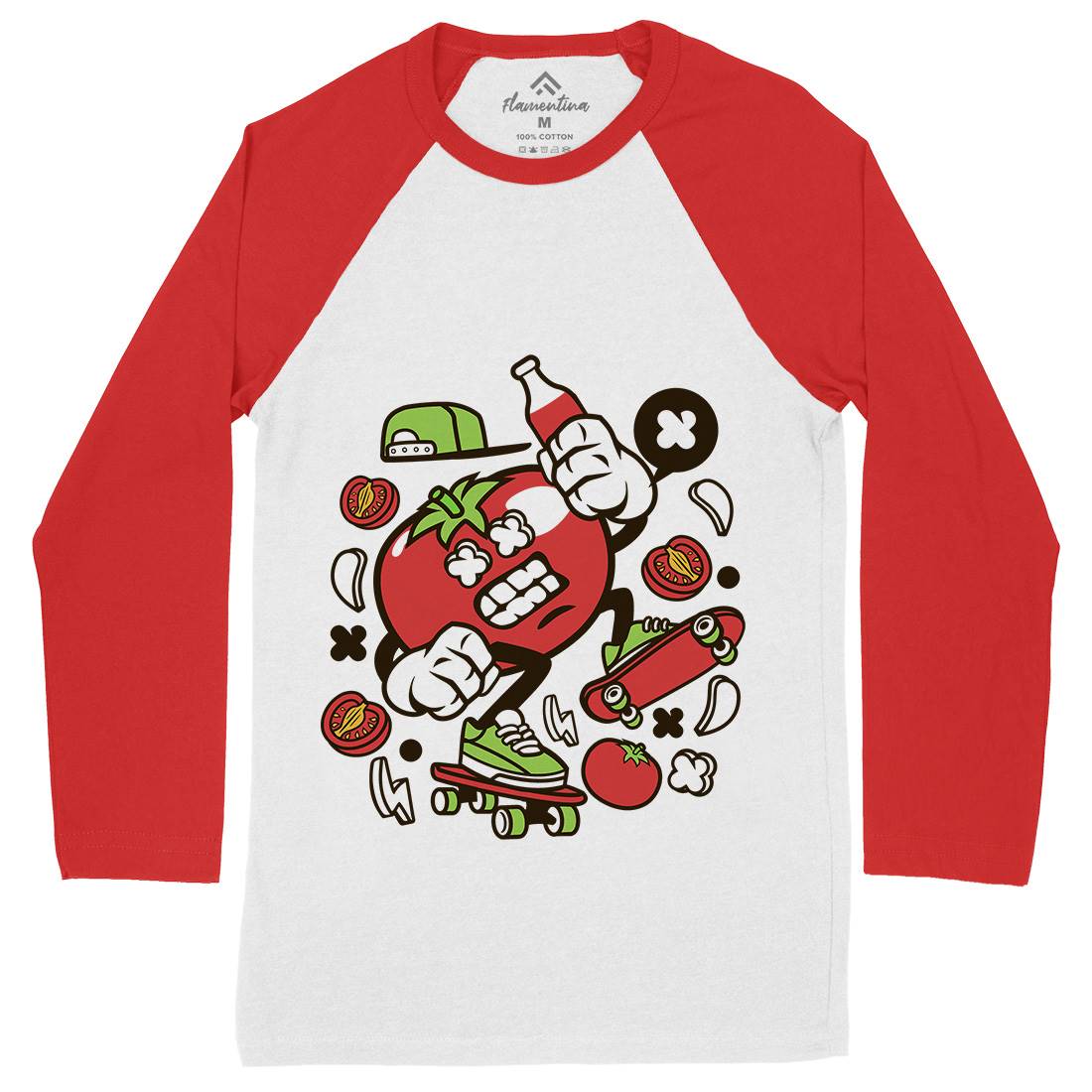 Tomato Mens Long Sleeve Baseball T-Shirt Food C280