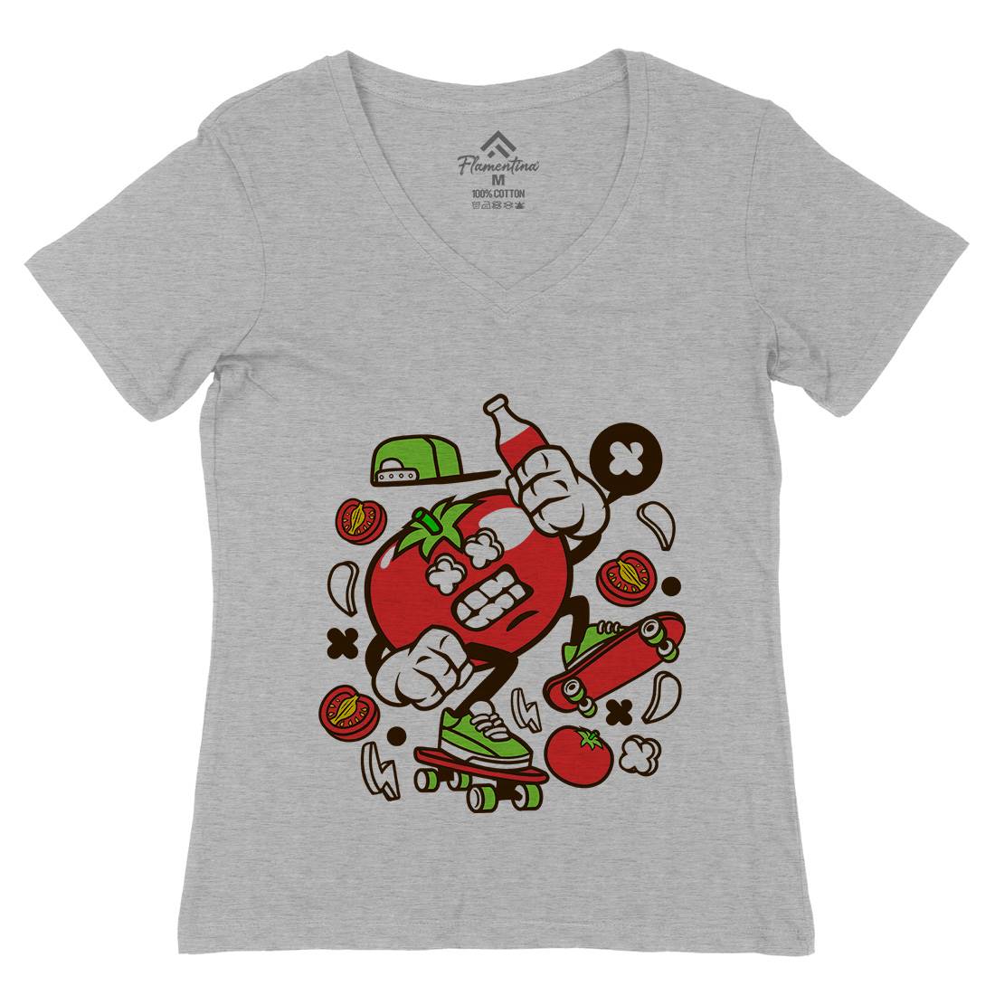 Tomato Womens Organic V-Neck T-Shirt Food C280