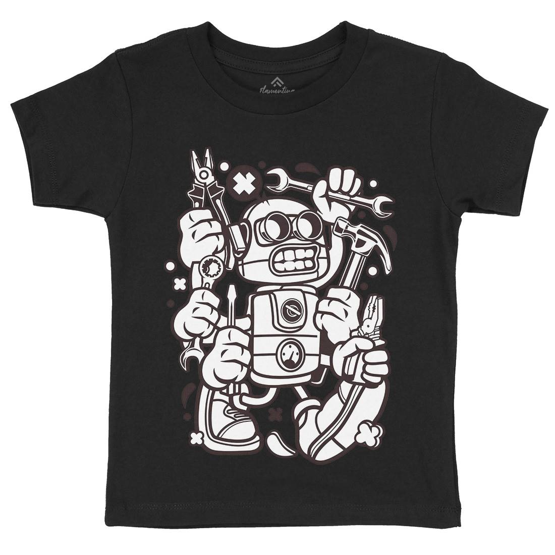 Tools Robot Kids Organic Crew Neck T-Shirt Work C283