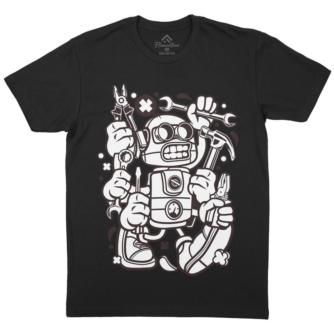 Tools Robot Mens Organic Crew Neck T-Shirt Work C283