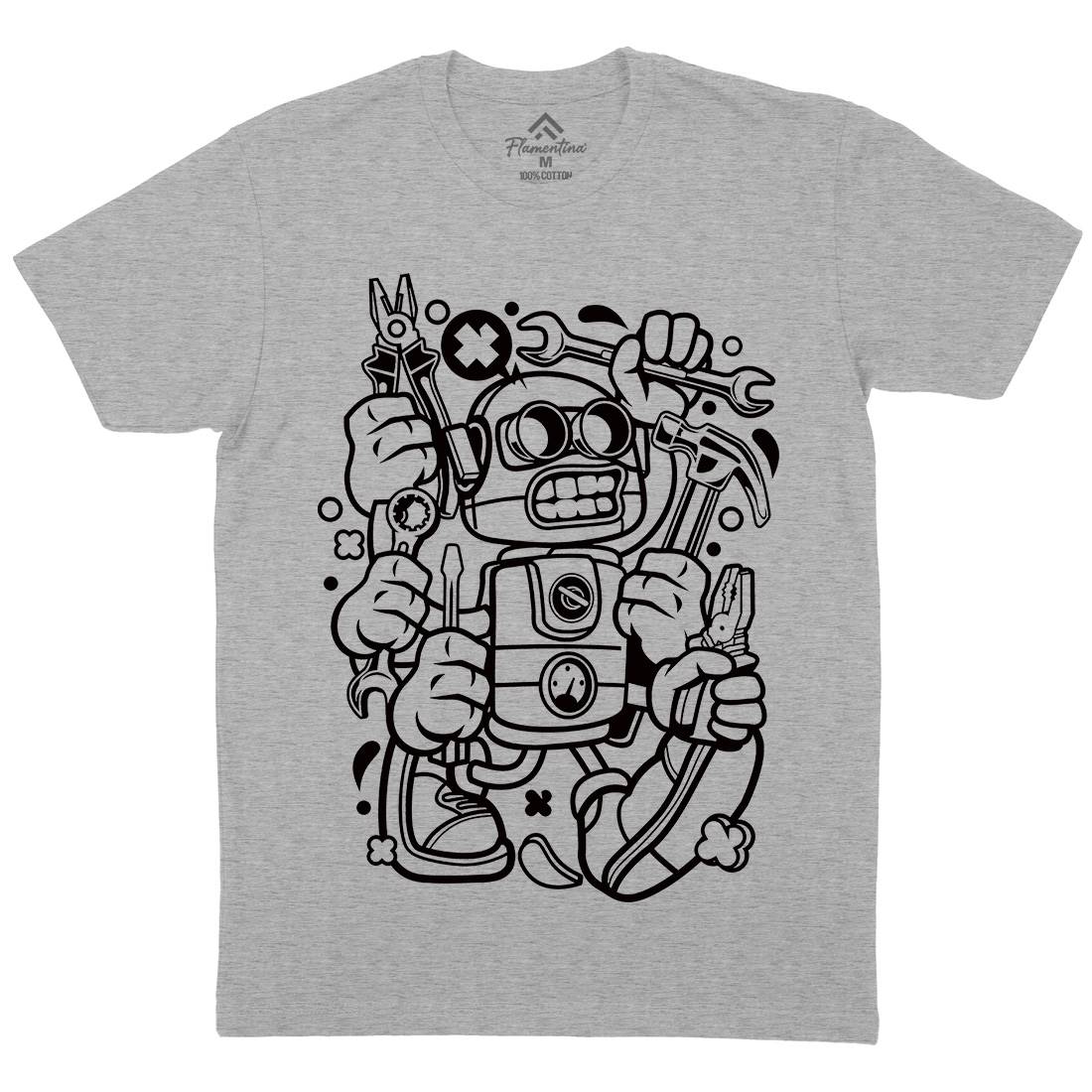 Tools Robot Mens Crew Neck T-Shirt Work C283