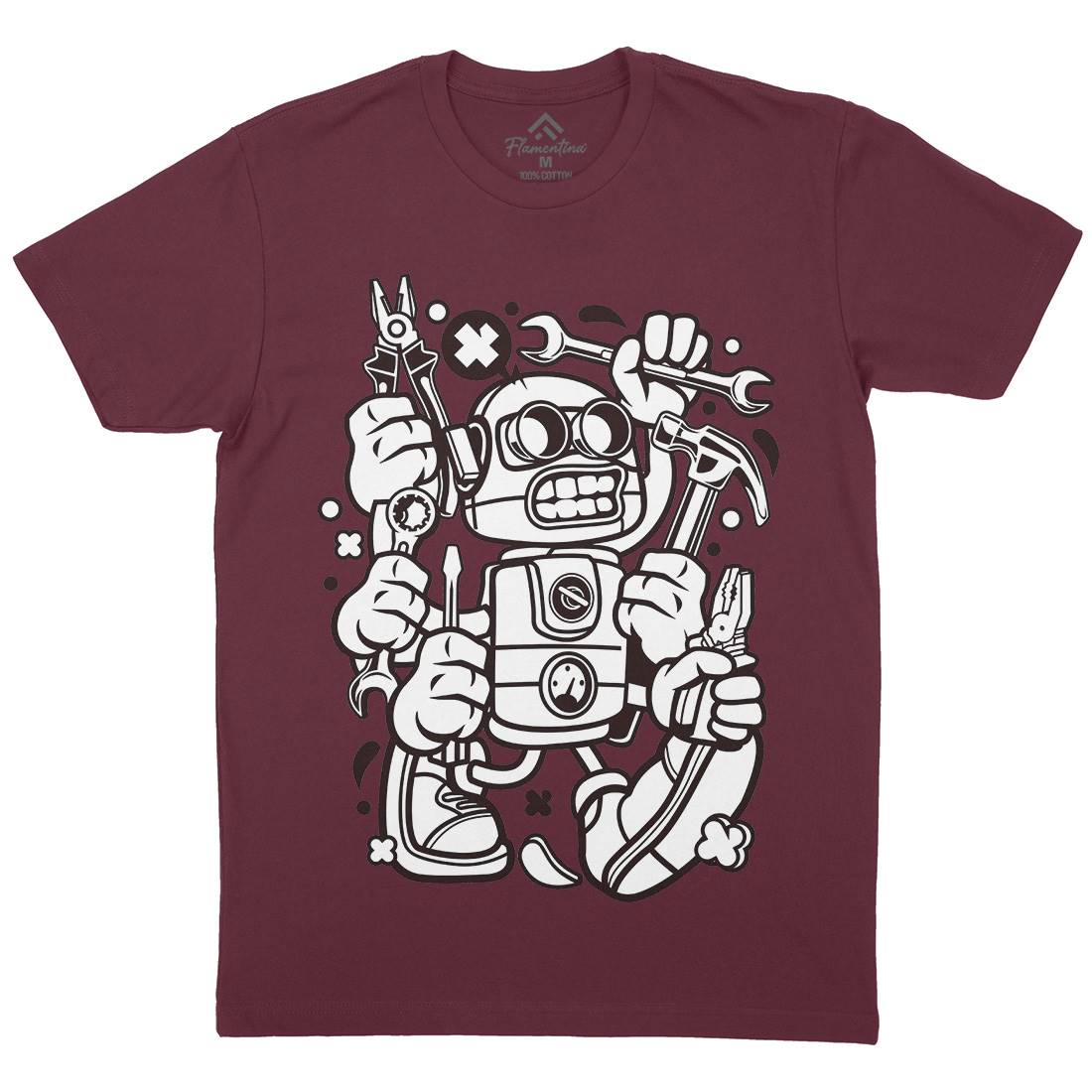 Tools Robot Mens Organic Crew Neck T-Shirt Work C283