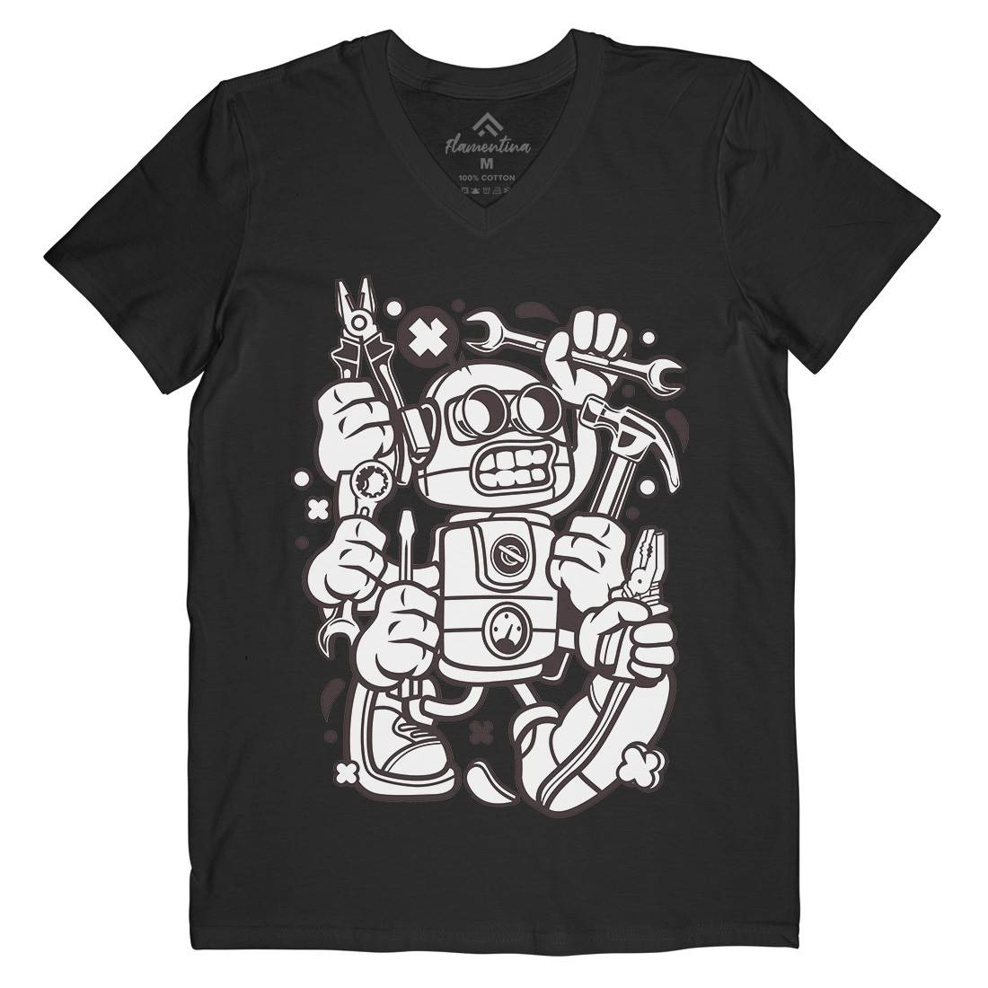 Tools Robot Mens Organic V-Neck T-Shirt Work C283