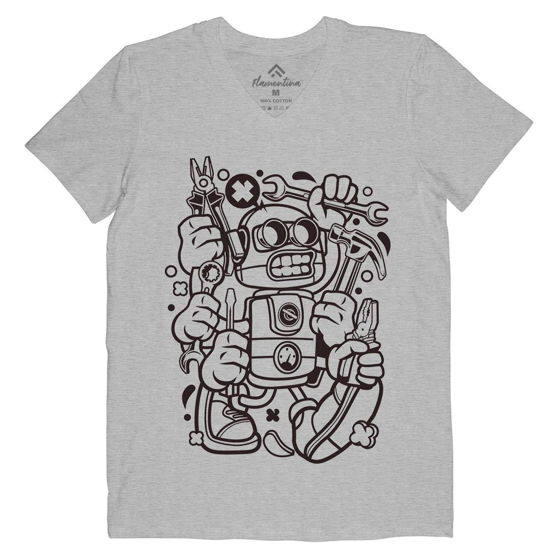 Tools Robot Mens V-Neck T-Shirt Work C283