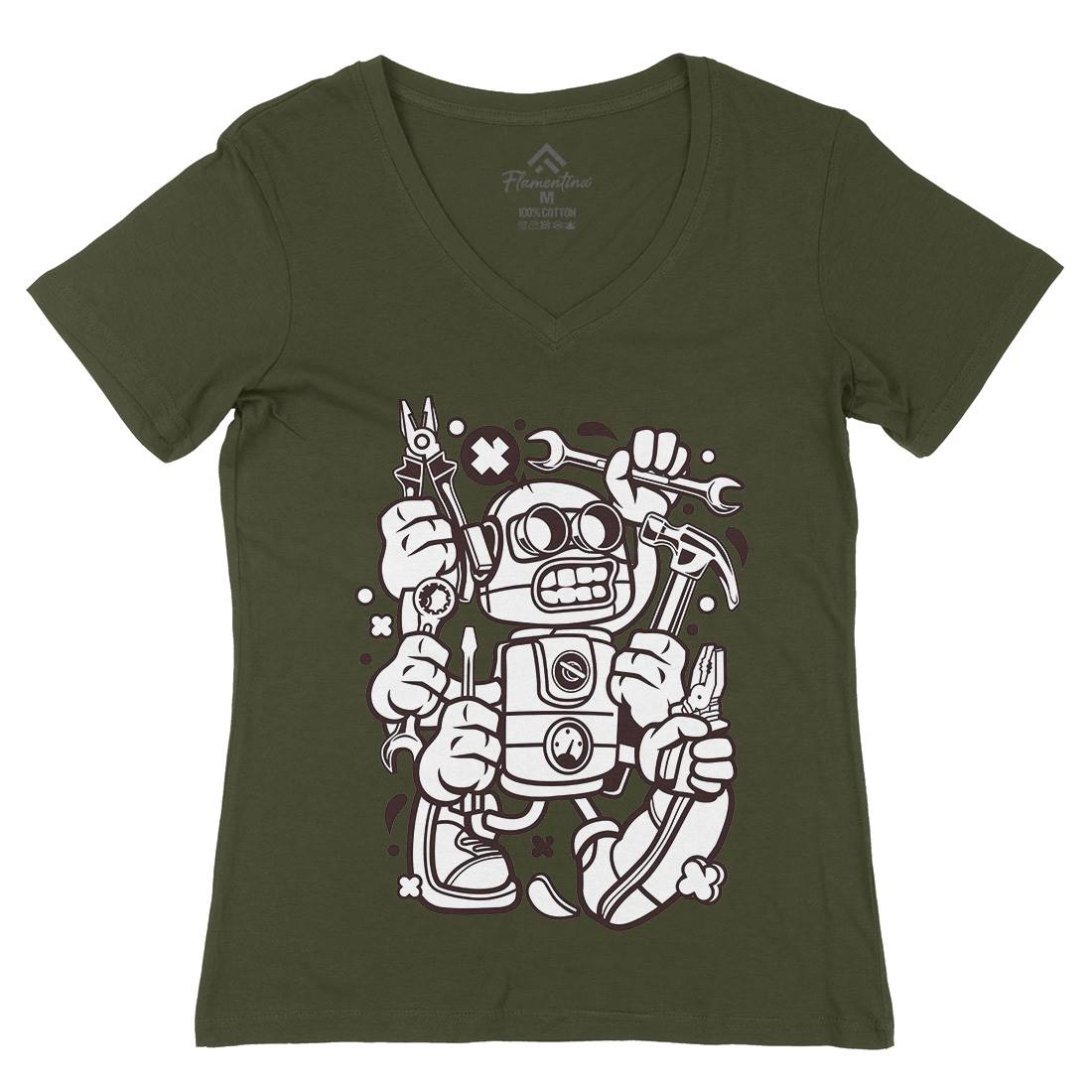 Tools Robot Womens Organic V-Neck T-Shirt Work C283