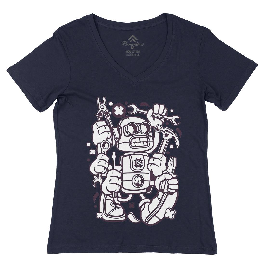 Tools Robot Womens Organic V-Neck T-Shirt Work C283