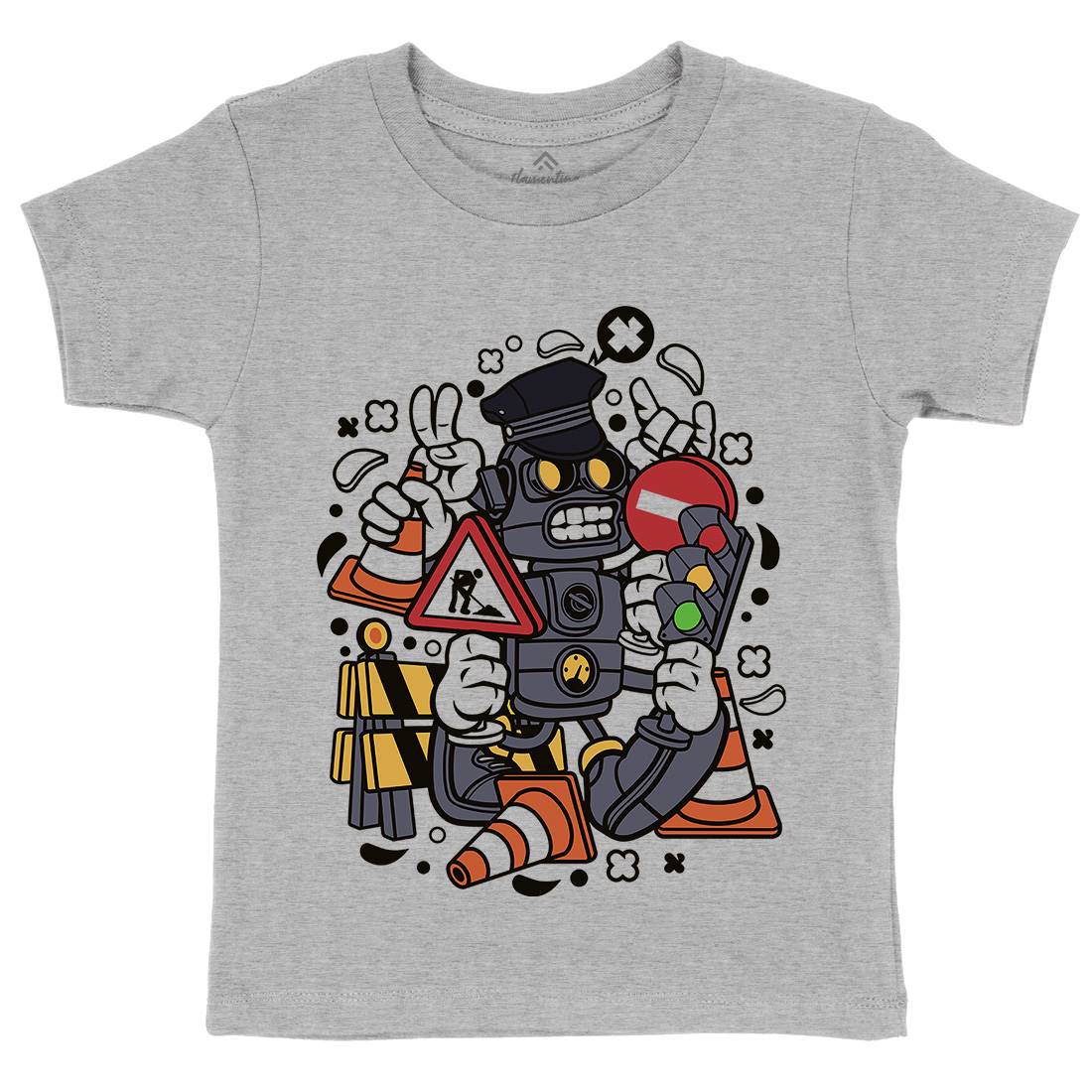 Traffic Robot Kids Organic Crew Neck T-Shirt Work C285