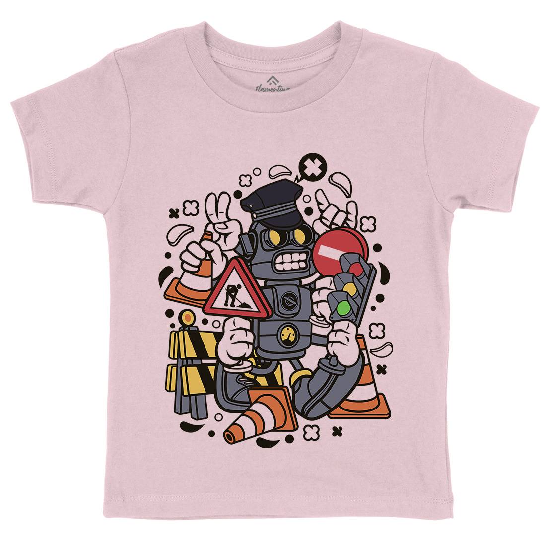 Traffic Robot Kids Crew Neck T-Shirt Work C285