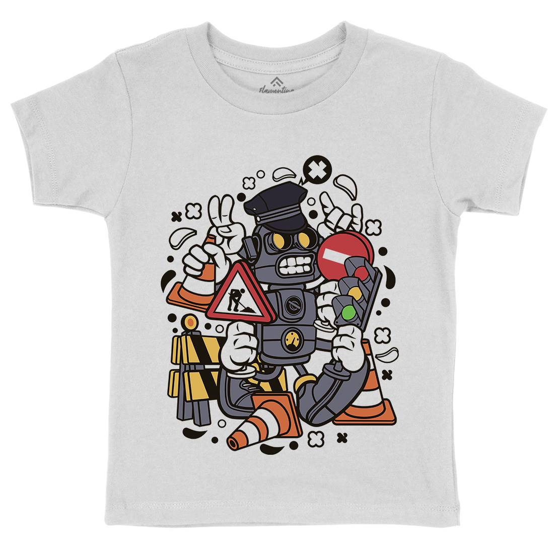 Traffic Robot Kids Crew Neck T-Shirt Work C285