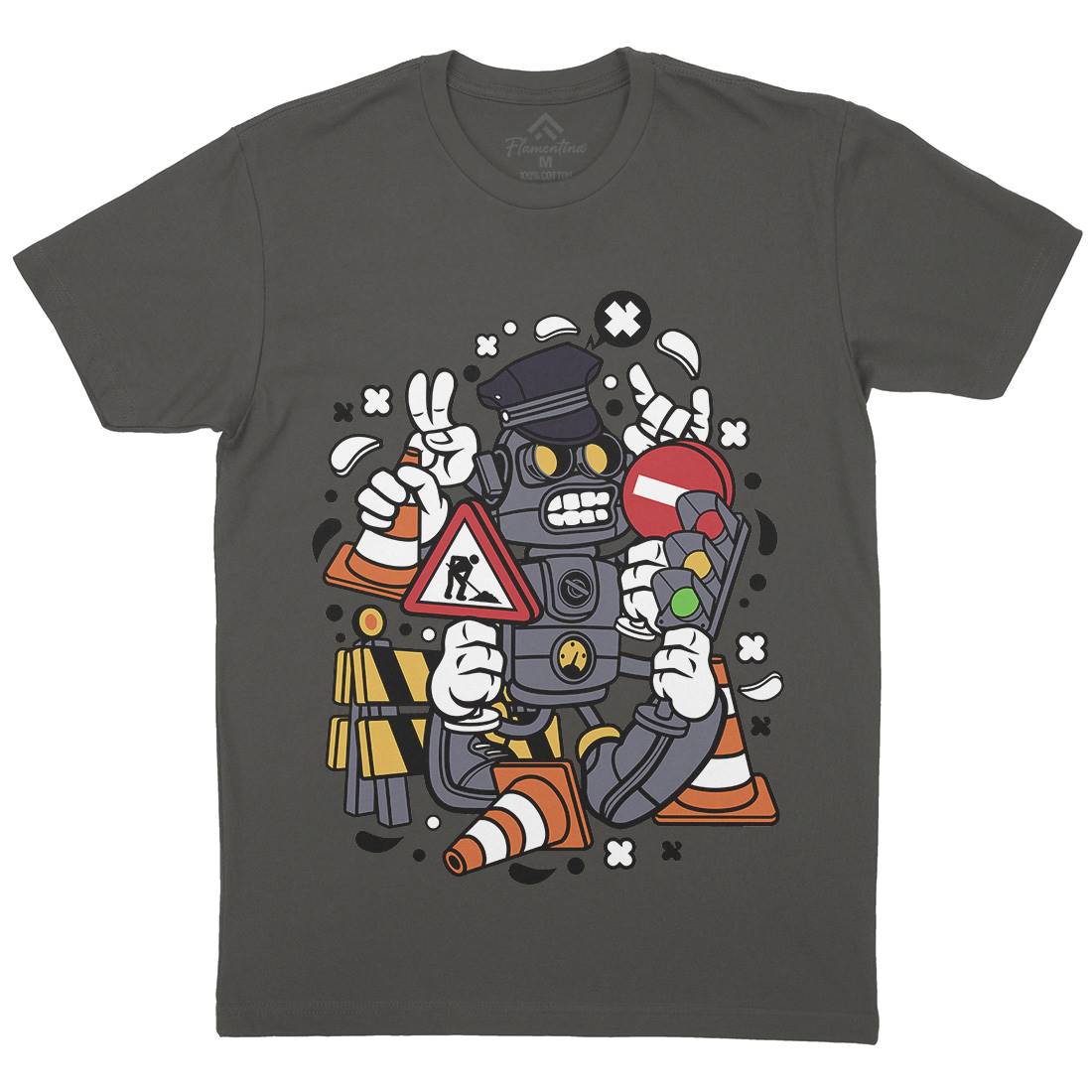 Traffic Robot Mens Crew Neck T-Shirt Work C285