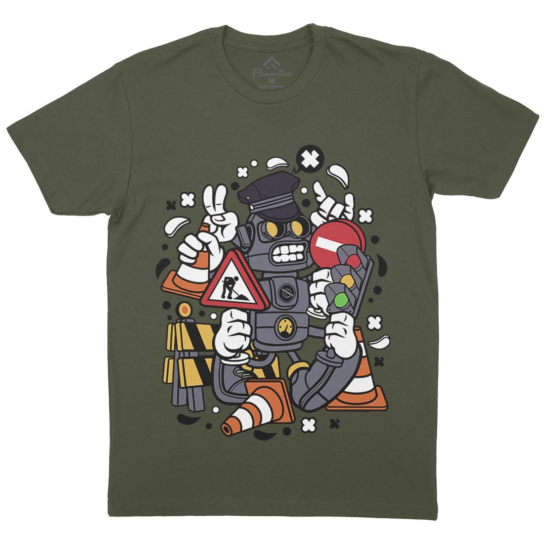 Traffic Robot Mens Organic Crew Neck T-Shirt Work C285