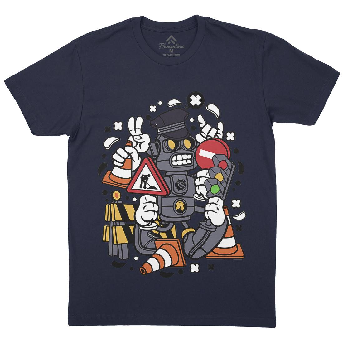 Traffic Robot Mens Organic Crew Neck T-Shirt Work C285
