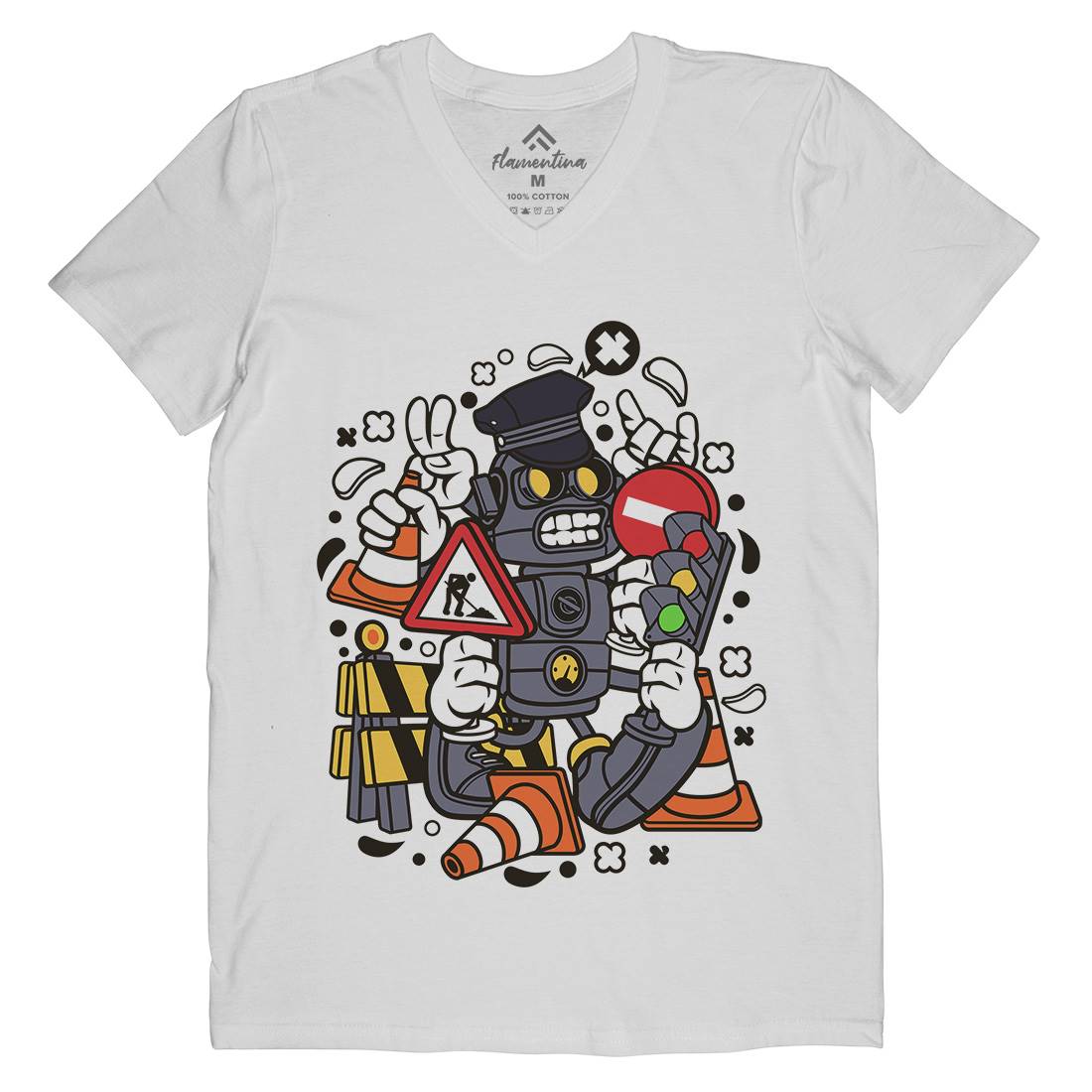 Traffic Robot Mens Organic V-Neck T-Shirt Work C285