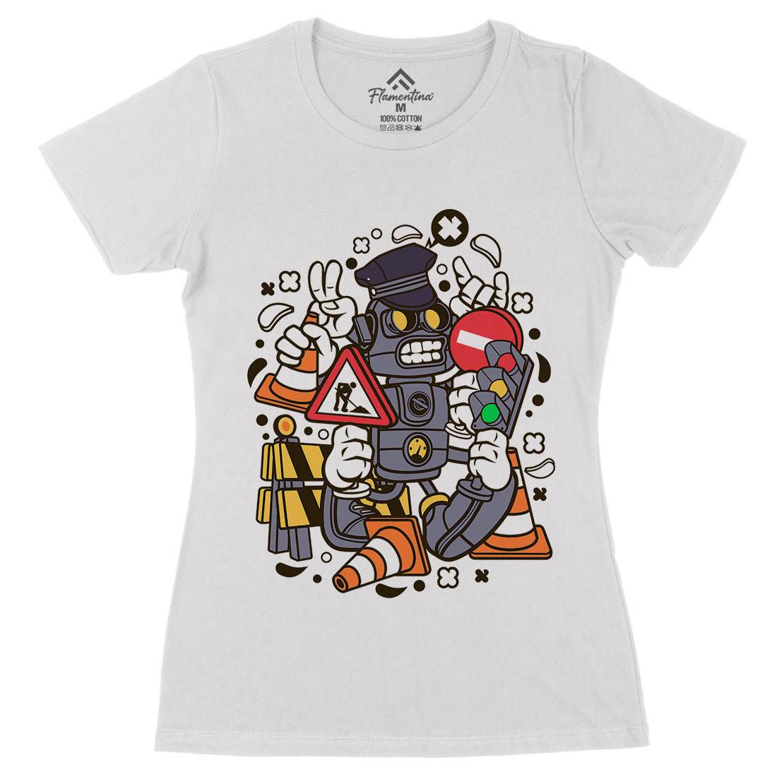 Traffic Robot Womens Organic Crew Neck T-Shirt Work C285