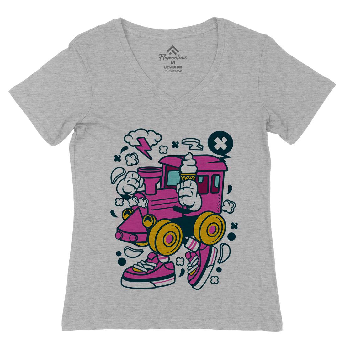 Train Womens Organic V-Neck T-Shirt Vehicles C286