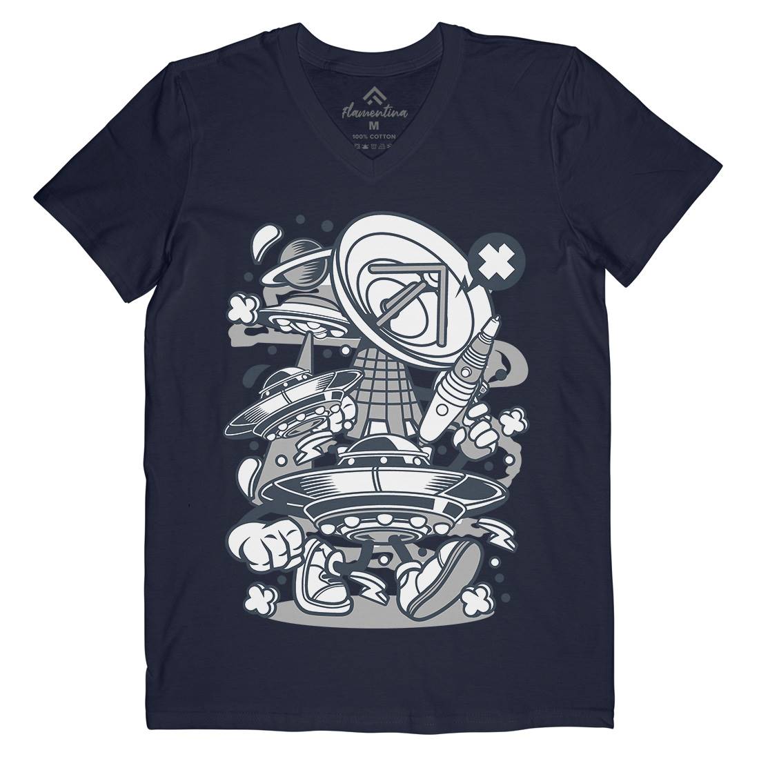 Ufo Mens Organic V-Neck T-Shirt Space C287