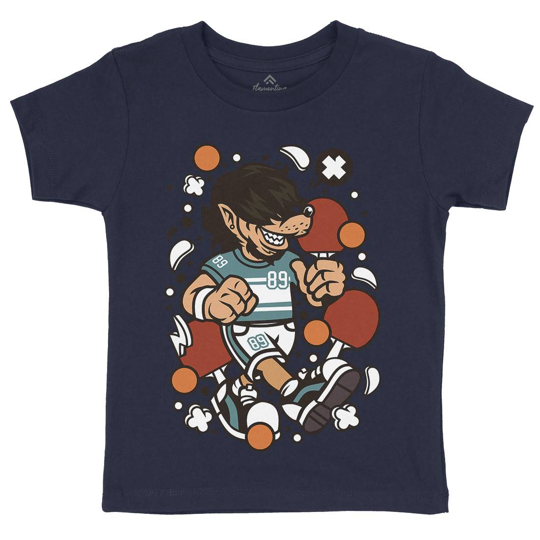 Wolf Ping Pong Kids Crew Neck T-Shirt Sport C298