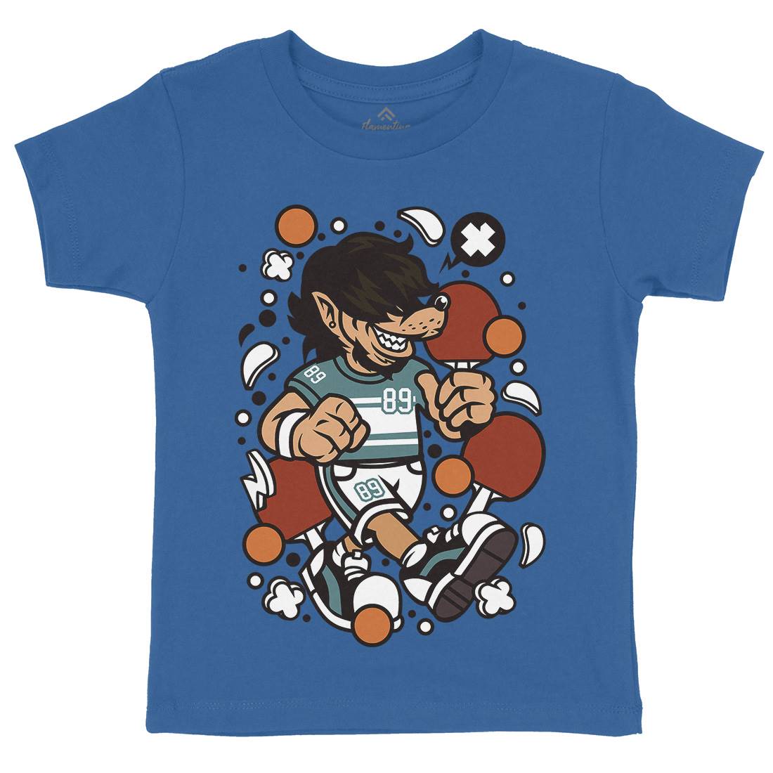 Wolf Ping Pong Kids Organic Crew Neck T-Shirt Sport C298