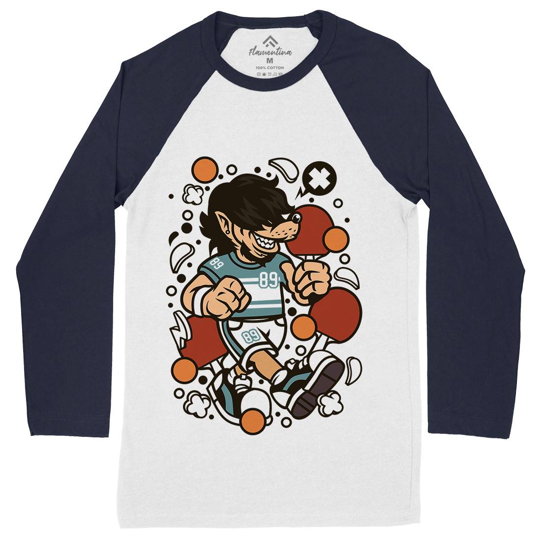 Wolf Ping Pong Mens Long Sleeve Baseball T-Shirt Sport C298