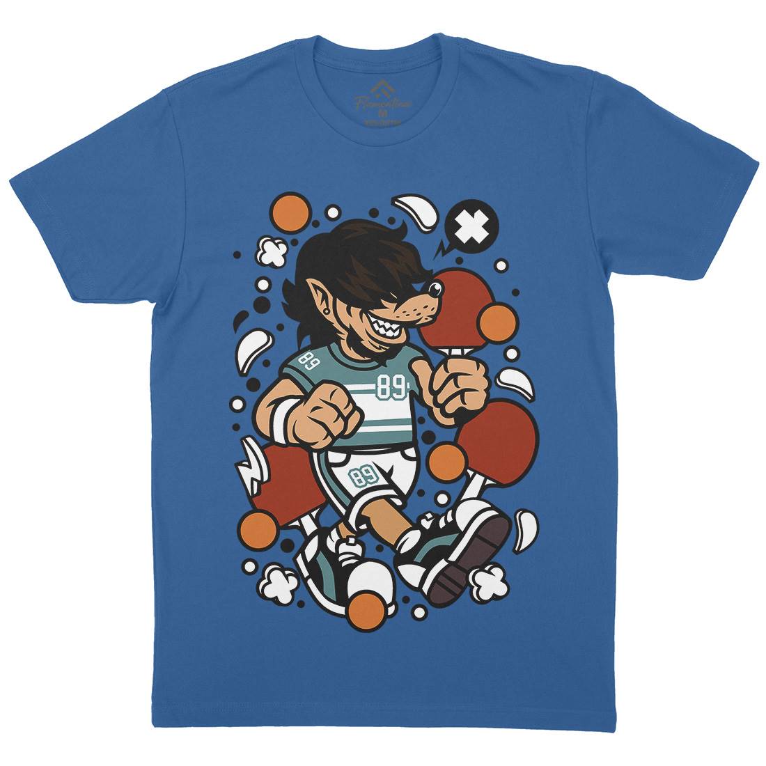 Wolf Ping Pong Mens Organic Crew Neck T-Shirt Sport C298