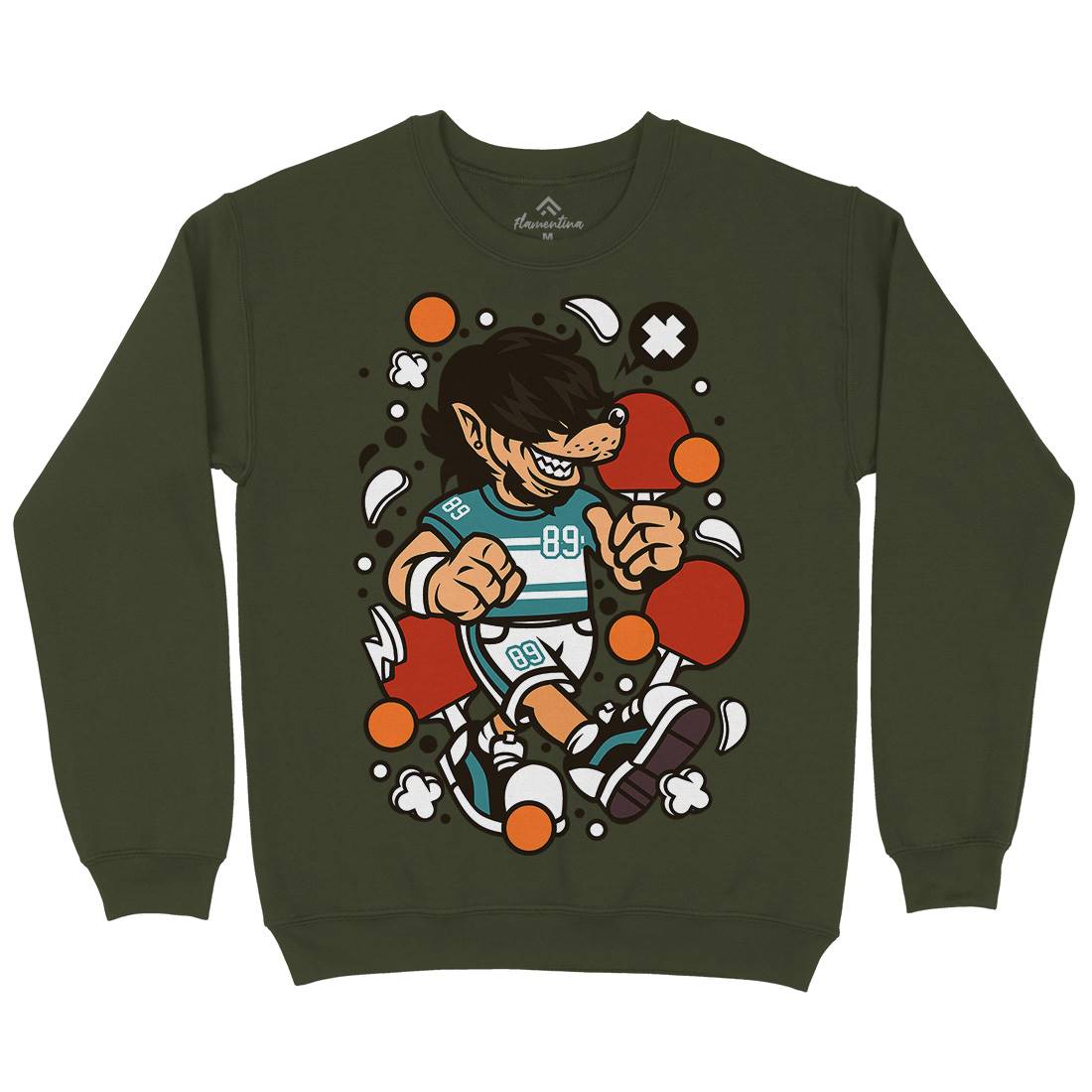 Wolf Ping Pong Mens Crew Neck Sweatshirt Sport C298