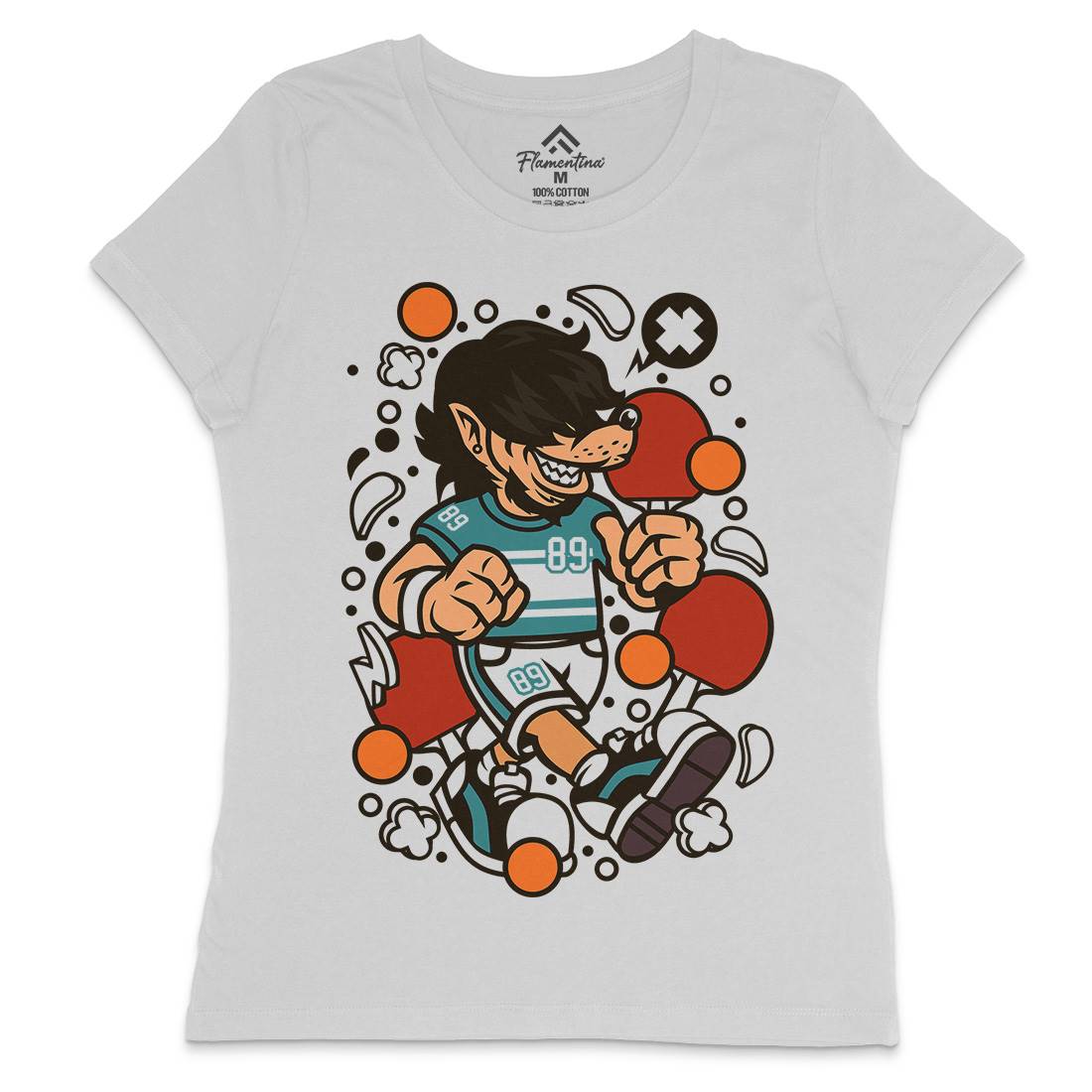 Wolf Ping Pong Womens Crew Neck T-Shirt Sport C298
