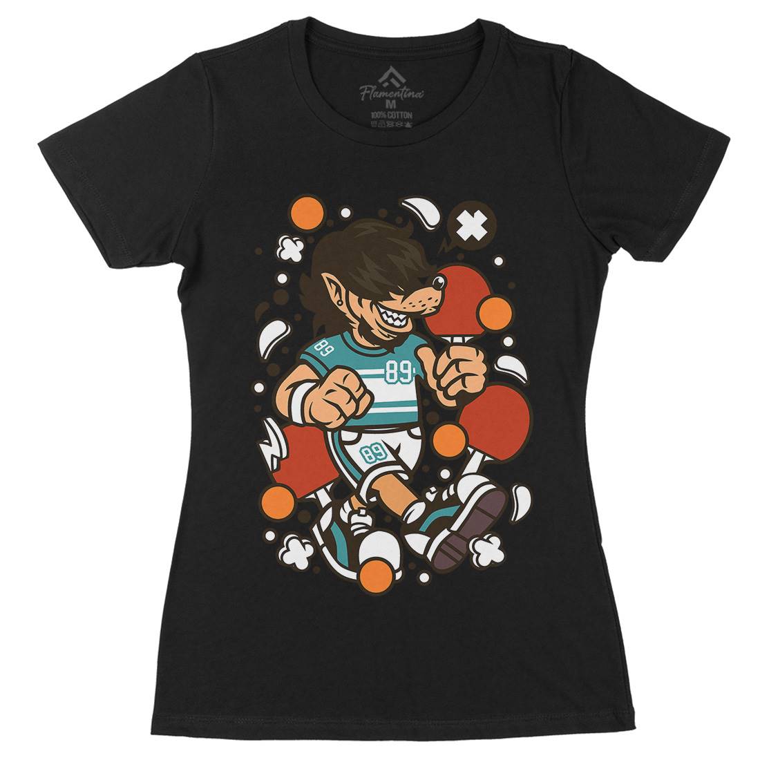 Wolf Ping Pong Womens Organic Crew Neck T-Shirt Sport C298