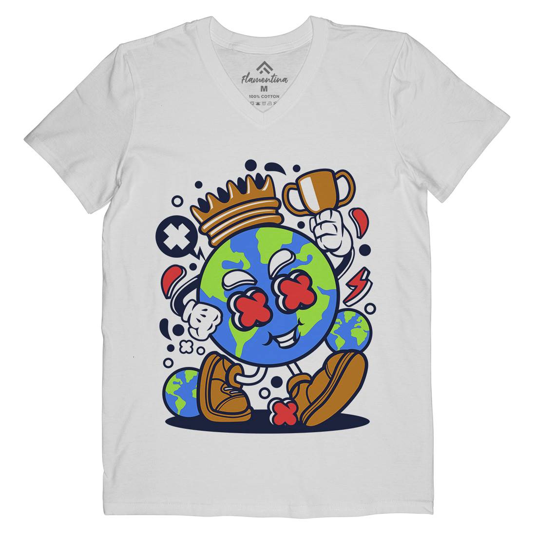 World King Mens Organic V-Neck T-Shirt Retro C300