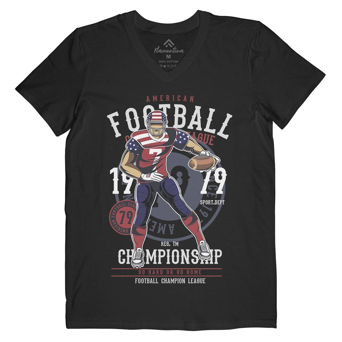 American Football Player Mens Organic V-Neck T-Shirt Sport C302