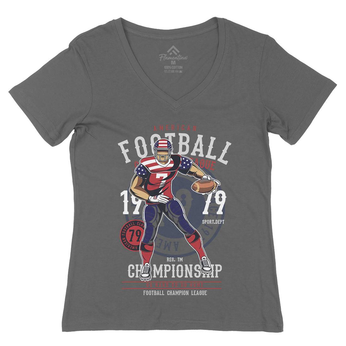 American Football Player Womens Organic V-Neck T-Shirt Sport C302