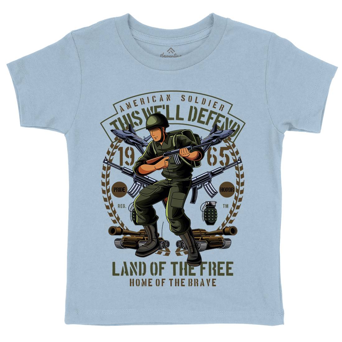 American Soldier Kids Crew Neck T-Shirt Army C304