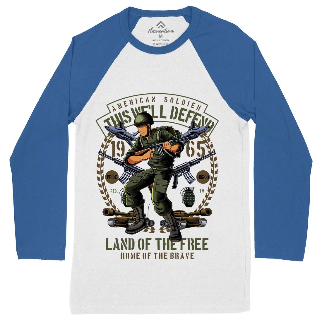 American Soldier Mens Long Sleeve Baseball T-Shirt Army C304