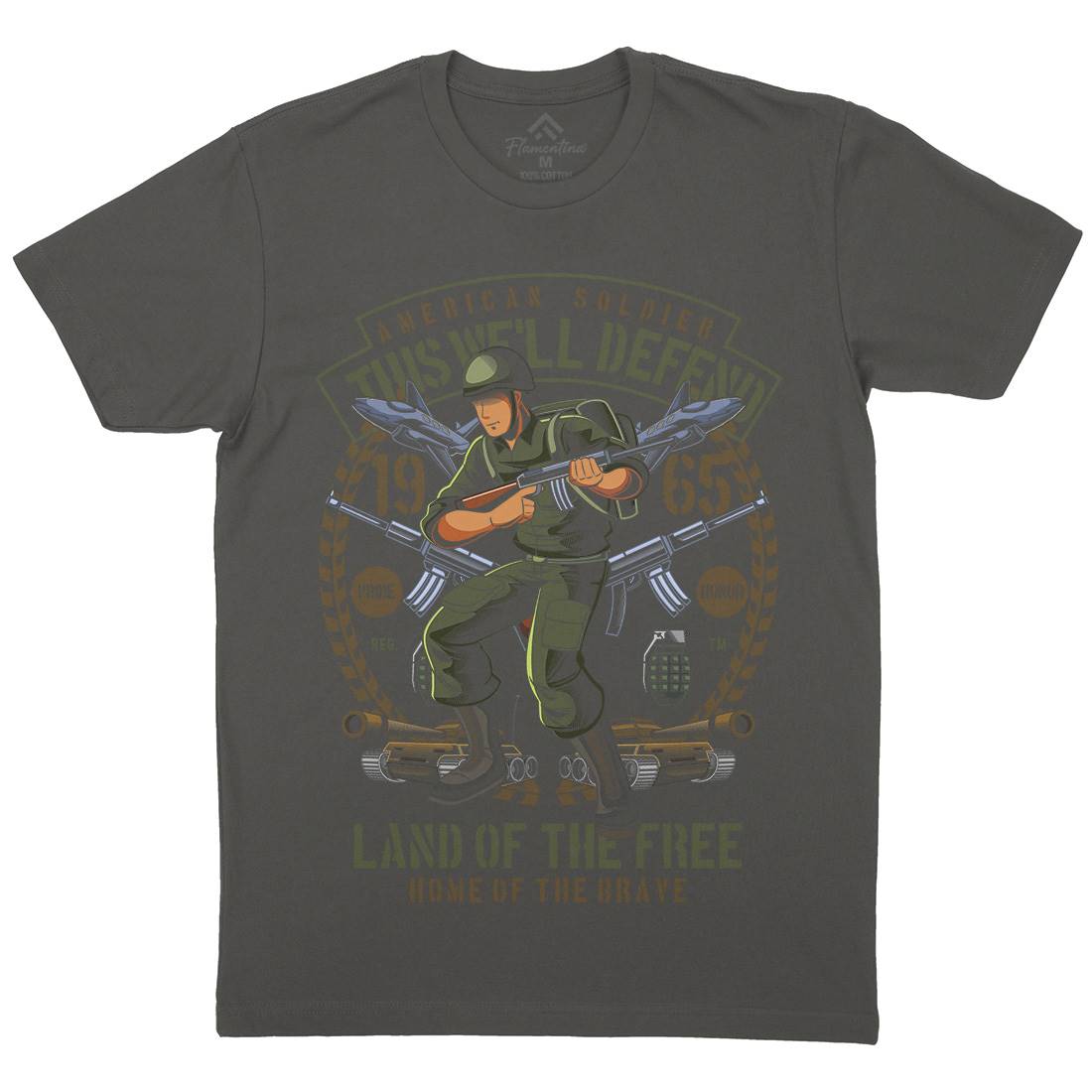 American Soldier Mens Organic Crew Neck T-Shirt Army C304