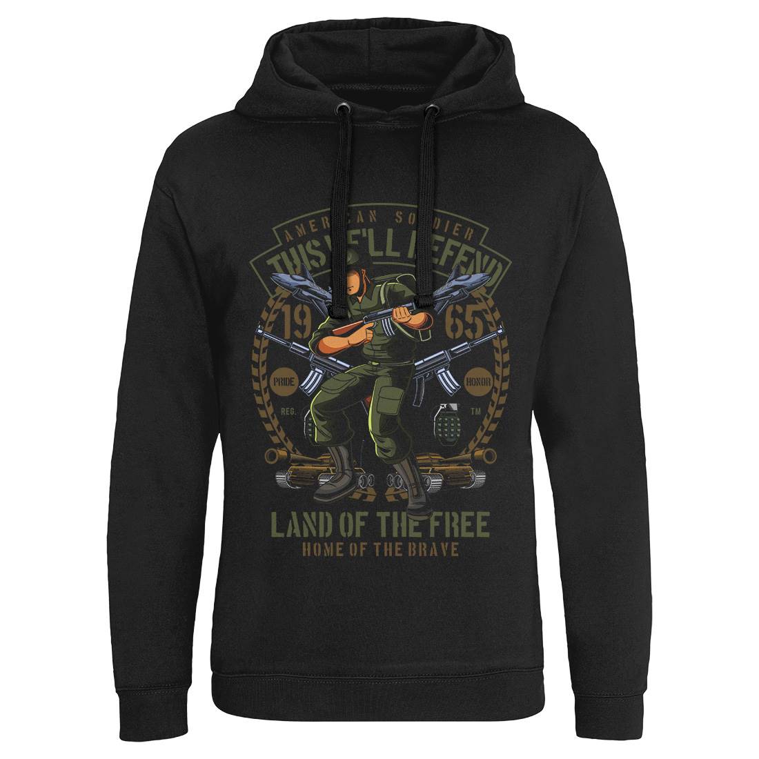 American Soldier Mens Hoodie Without Pocket Army C304