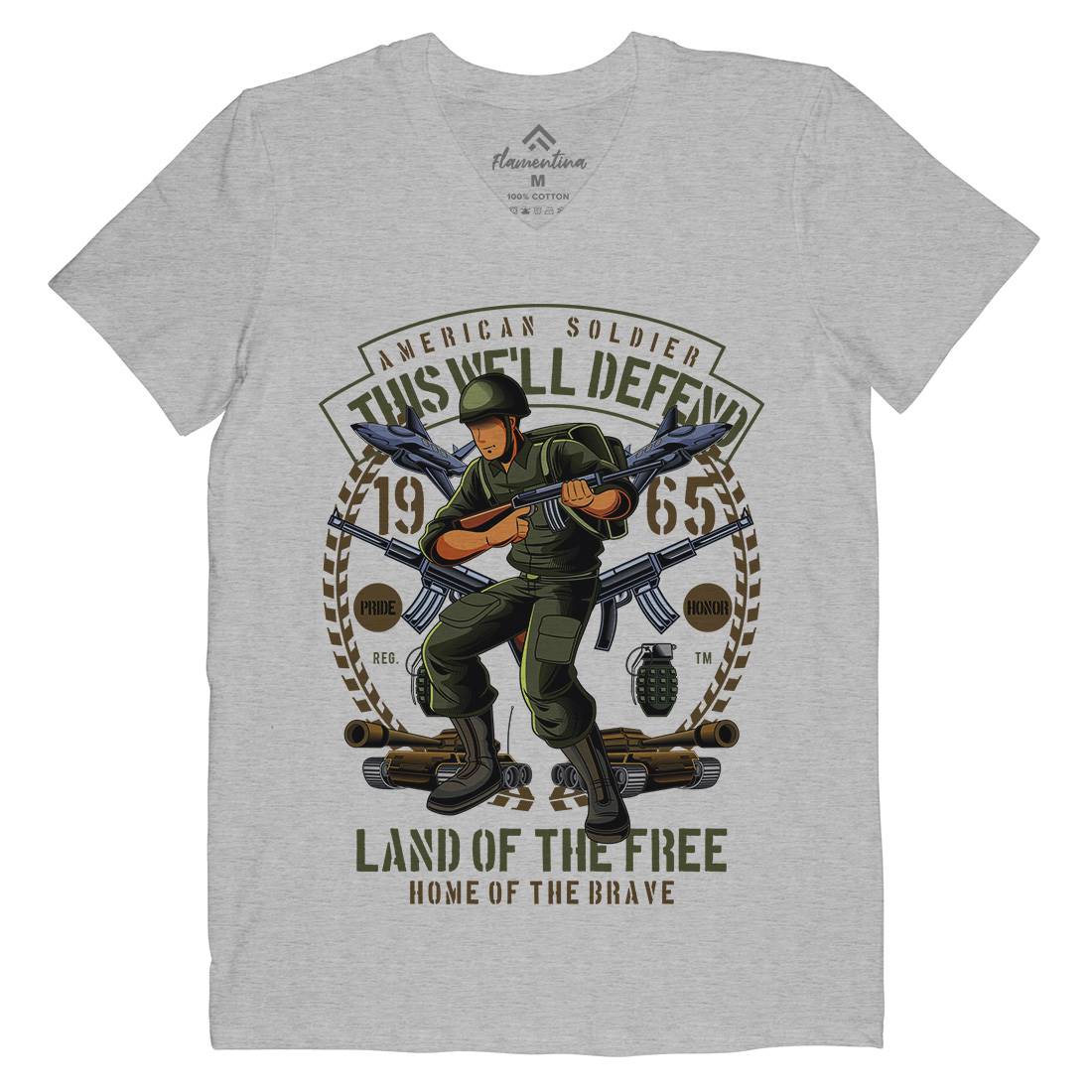 American Soldier Mens Organic V-Neck T-Shirt Army C304