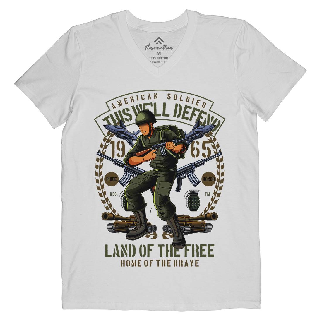 American Soldier Mens Organic V-Neck T-Shirt Army C304