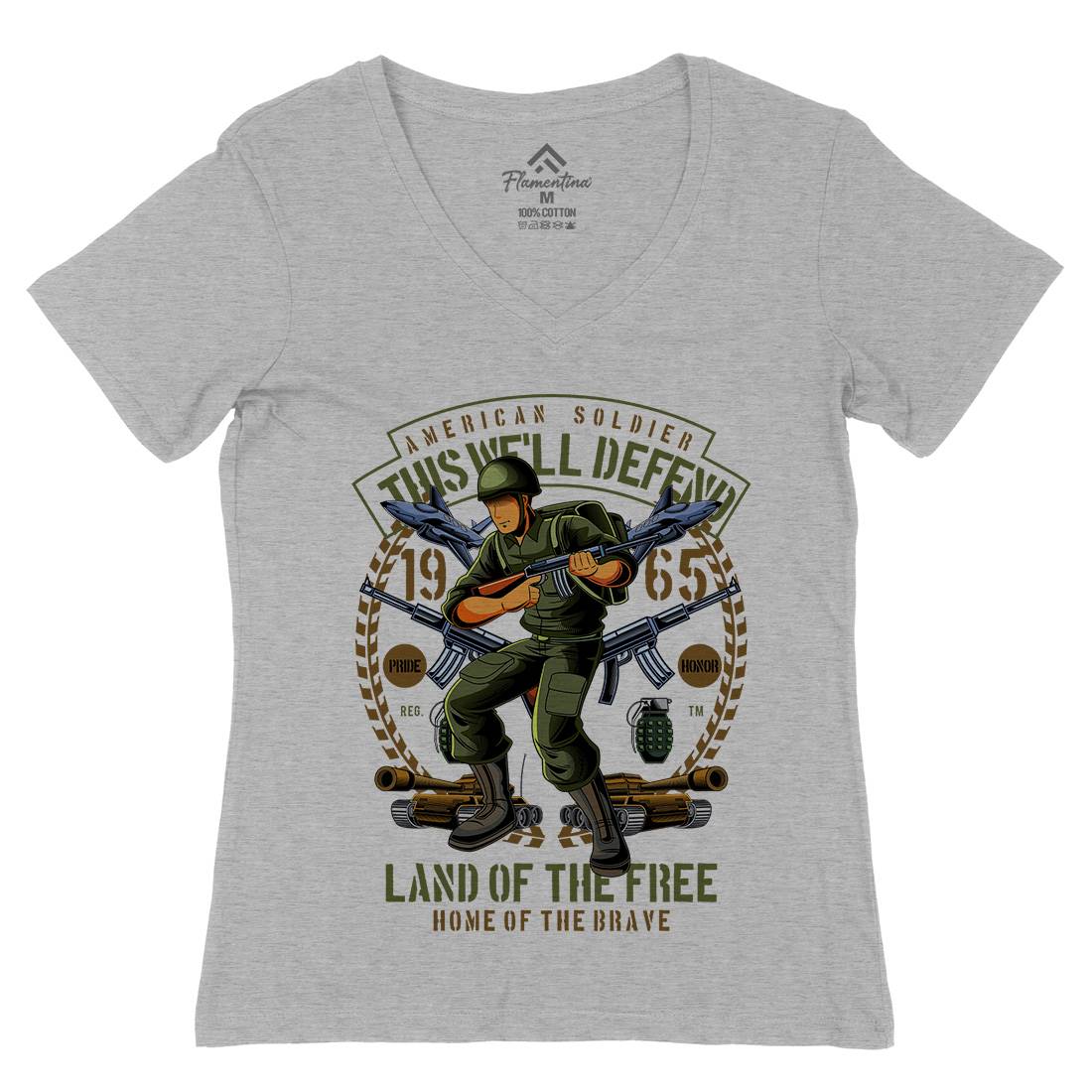 American Soldier Womens Organic V-Neck T-Shirt Army C304