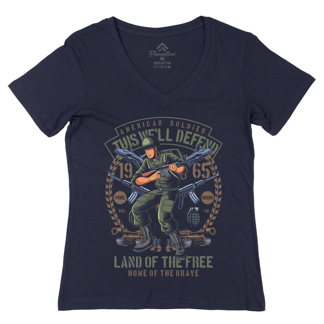 American Soldier Womens Organic V-Neck T-Shirt Army C304