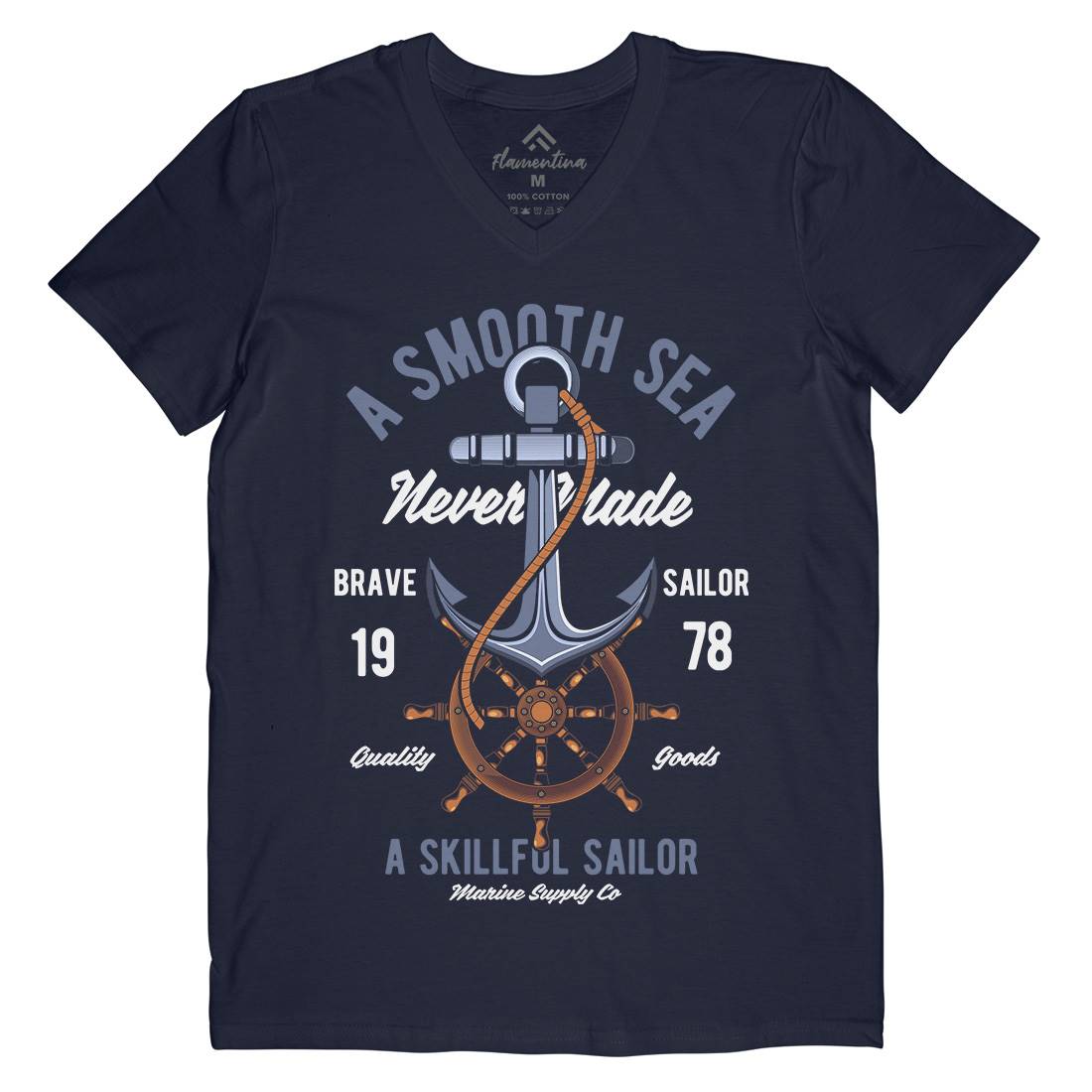 Anchor Mens V-Neck T-Shirt Navy C305