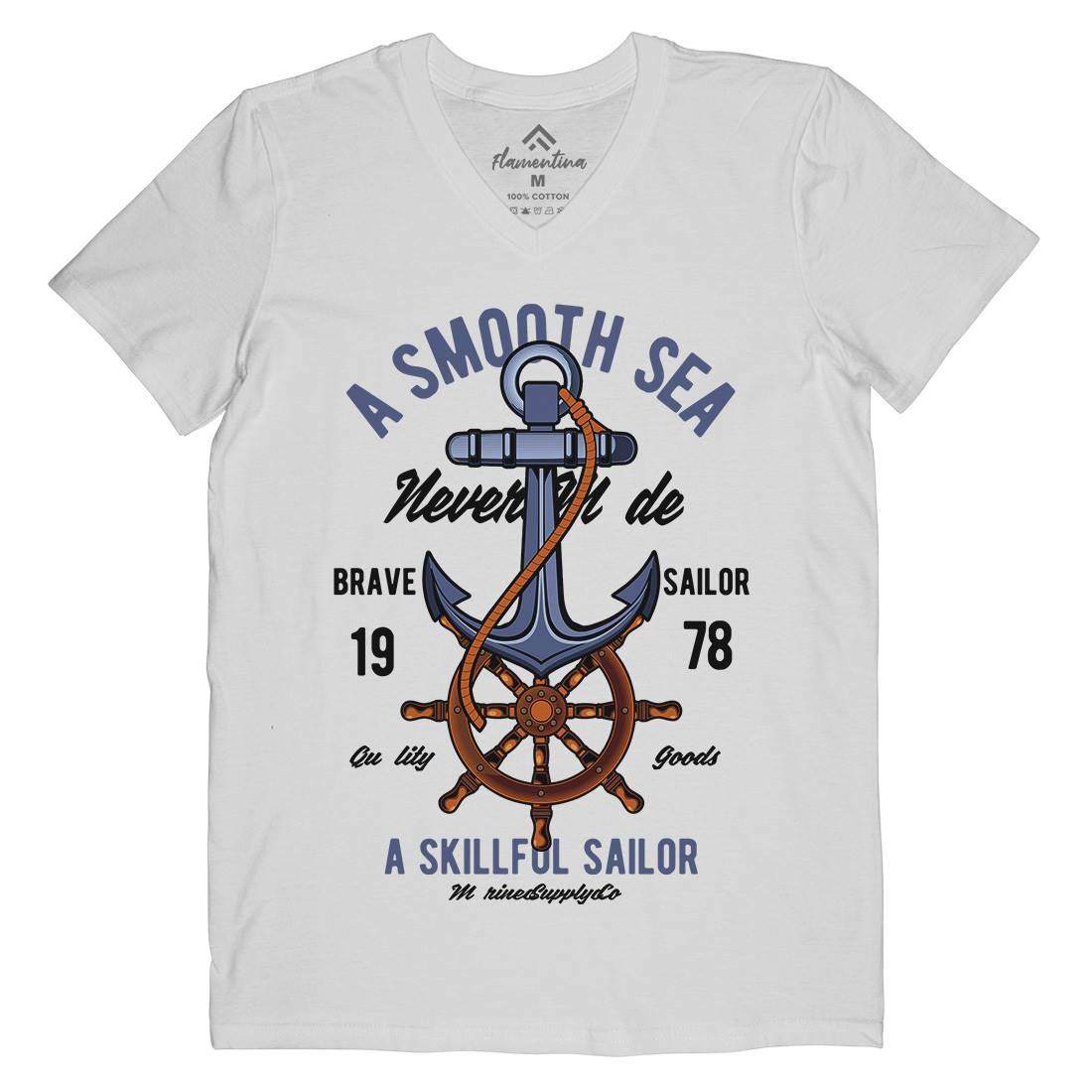 Anchor Mens Organic V-Neck T-Shirt Navy C305